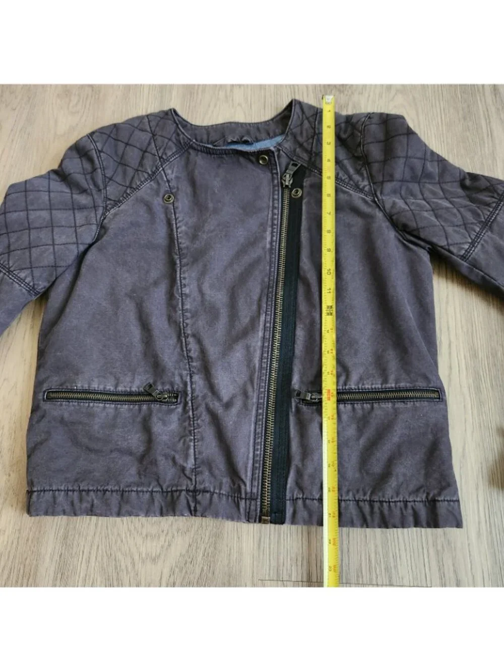 Gap Black Denim Jacket Youth Girls 12 Quilted Lined Zipper Pockets Long Sleeves